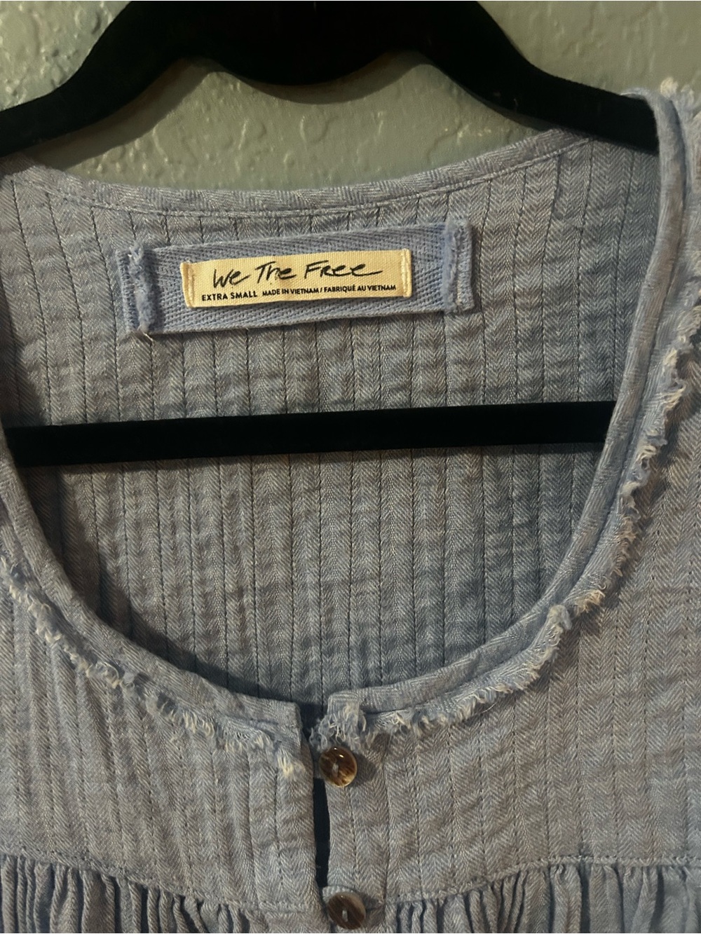 We The Free Free People Baby Blue Cotton Gauze Henley Babydoll Top XS - Picture 3 of 8